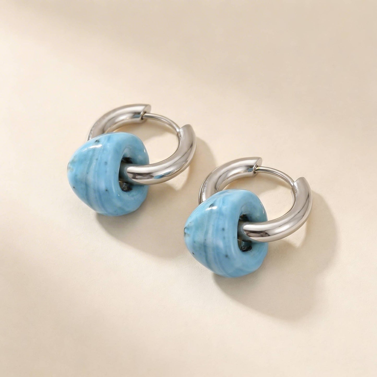 Minimal Hoop Earrings with Turquoise Bead in gold and silver