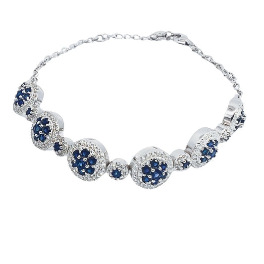 Rhodium-Plated Silver Created Sapphire Halo Tennis Bracelet