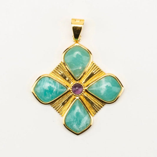 Sydney Pendant - Amazonite + Amethyst necklace