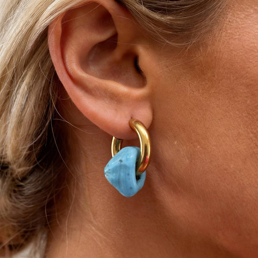 Minimal Hoop Earrings with Turquoise Bead in gold and silver