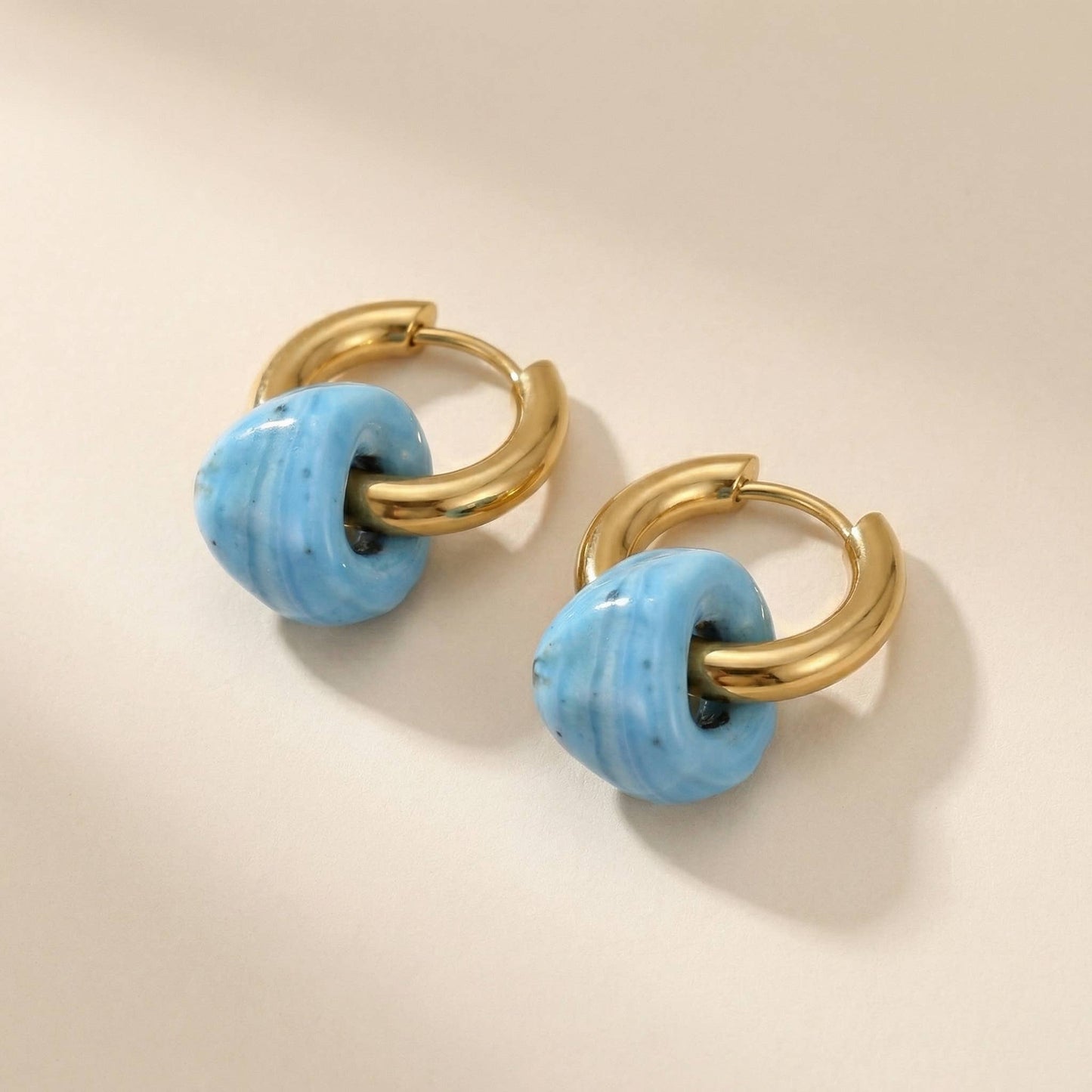 Minimal Hoop Earrings with Turquoise Bead in gold and silver