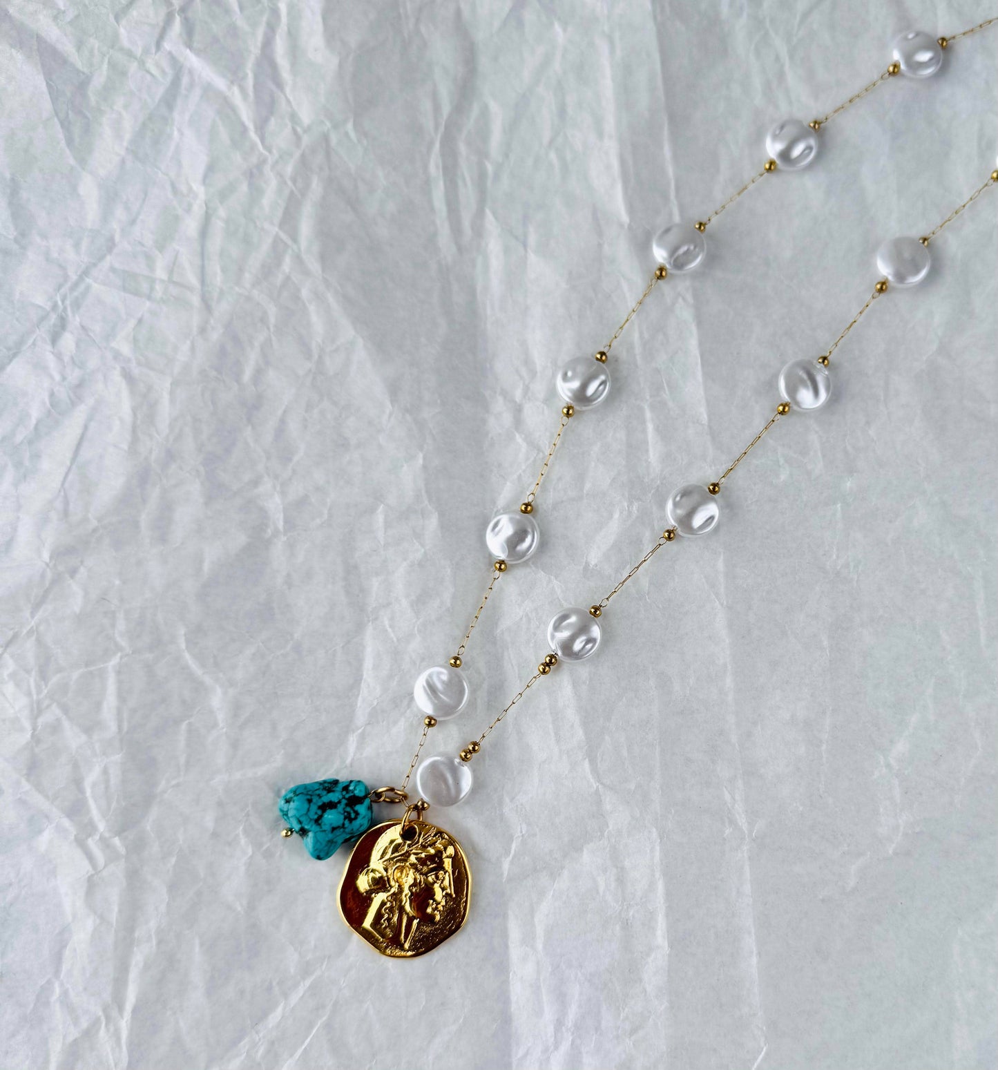 Ancient coin charm long necklace