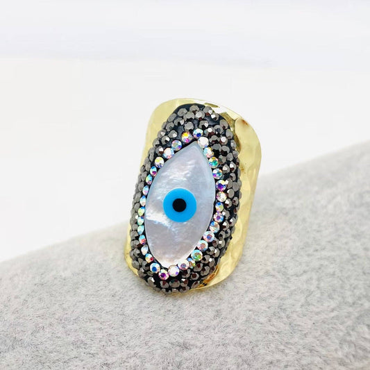 Turkish Eye Evil Eye Inlaid Rhinestone Shell Ring