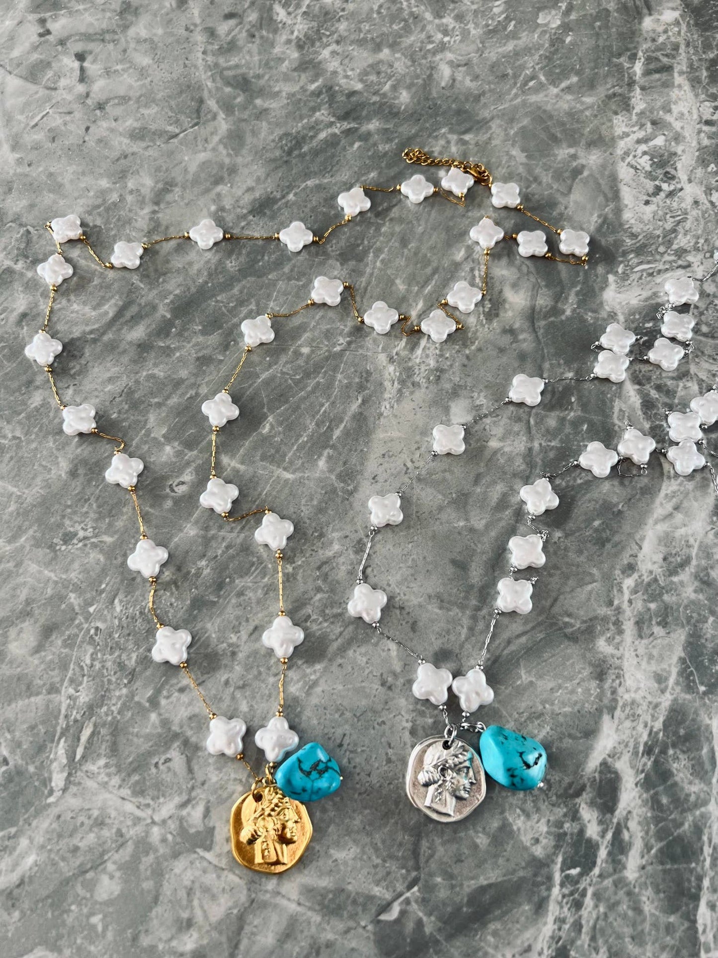 Ancient coin charm long necklace