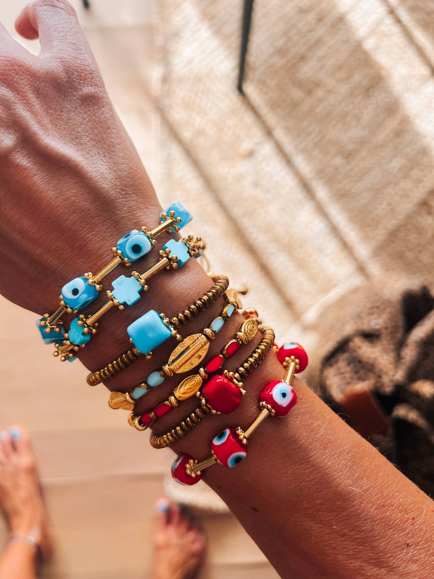 Sky blue and gold detail bracelets