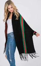 Load image into Gallery viewer, Stripe Accent Sleeve Cape Shawl with Fringe