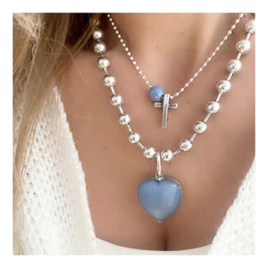 ANGELITE HEART NECKLACE AND CROSS