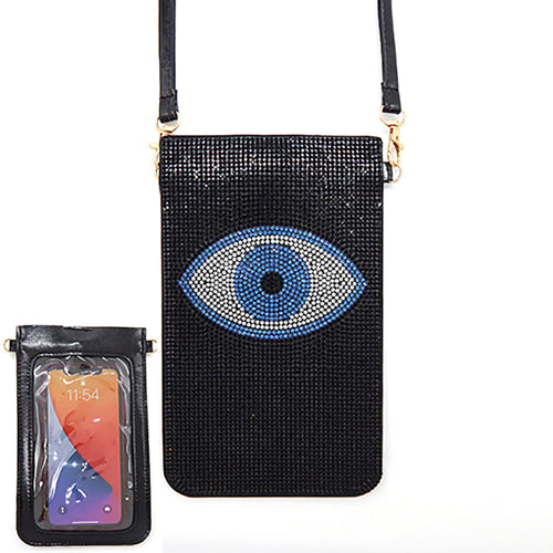 Bling evil eye accented transparent phone case crossbody bag