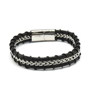 Black leather with silver chain
