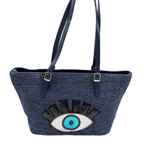 Load image into Gallery viewer, Straw Evil Eye Straw Bag, Evil Eye Crochet