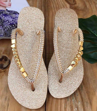 Load image into Gallery viewer, Gold flip flops