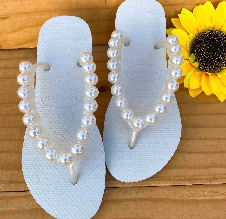 Handmade pearl flip flops