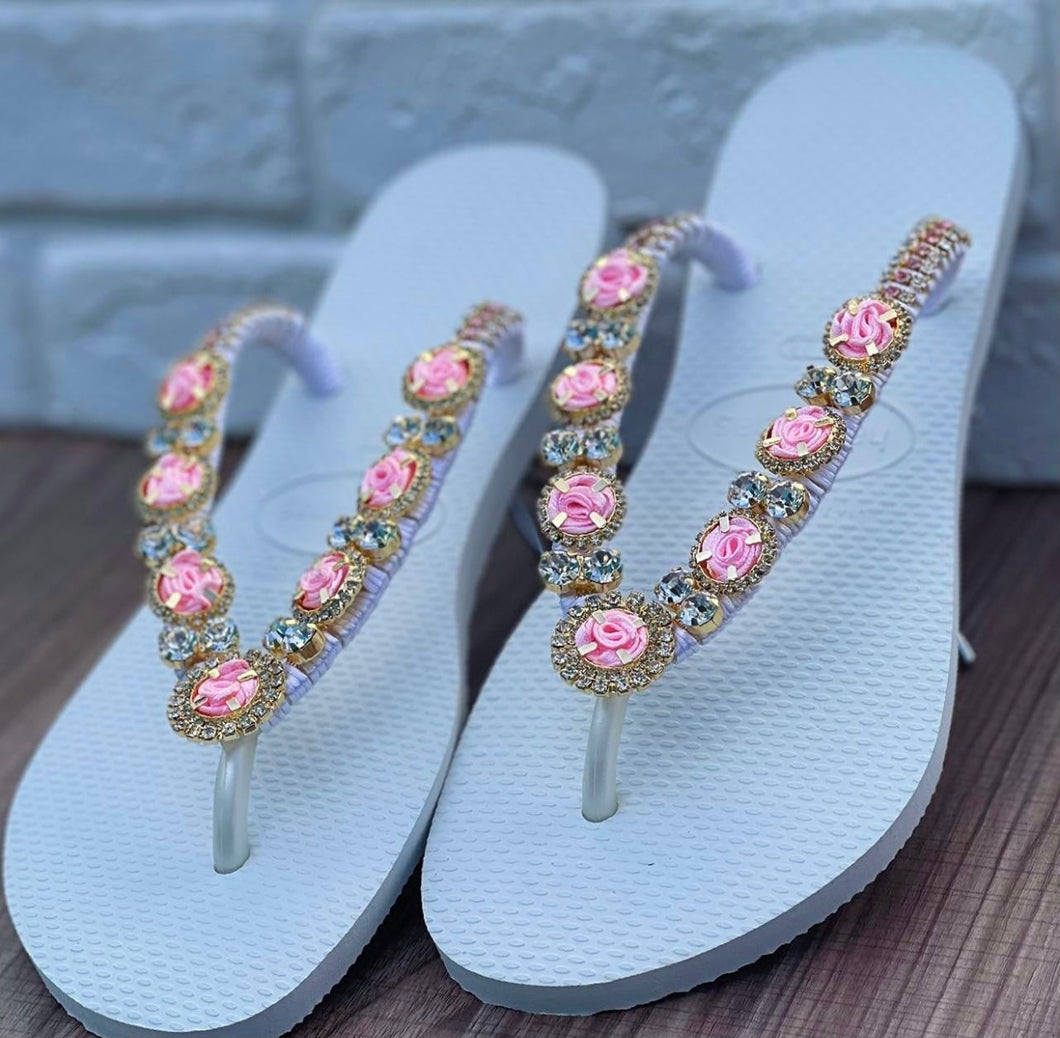 White with pink flowers