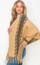 Load image into Gallery viewer, Kiki Sleeved Cape Shawl with Fringe