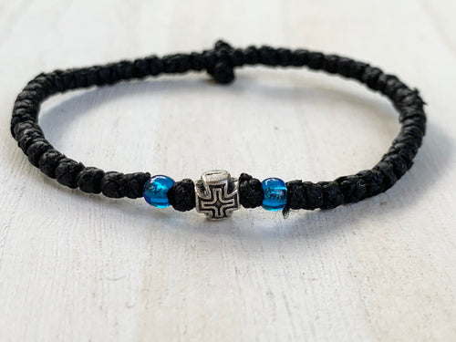 Komboskini black with cross and blue beads